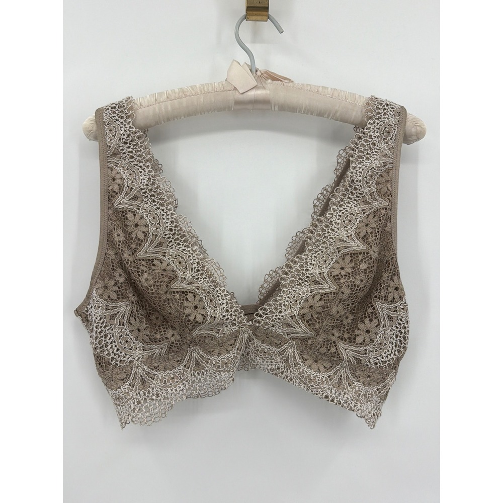 Victorias Secret Lace Bralette Tan Taupe Floral V-Neck Unlined Bra‎ Large